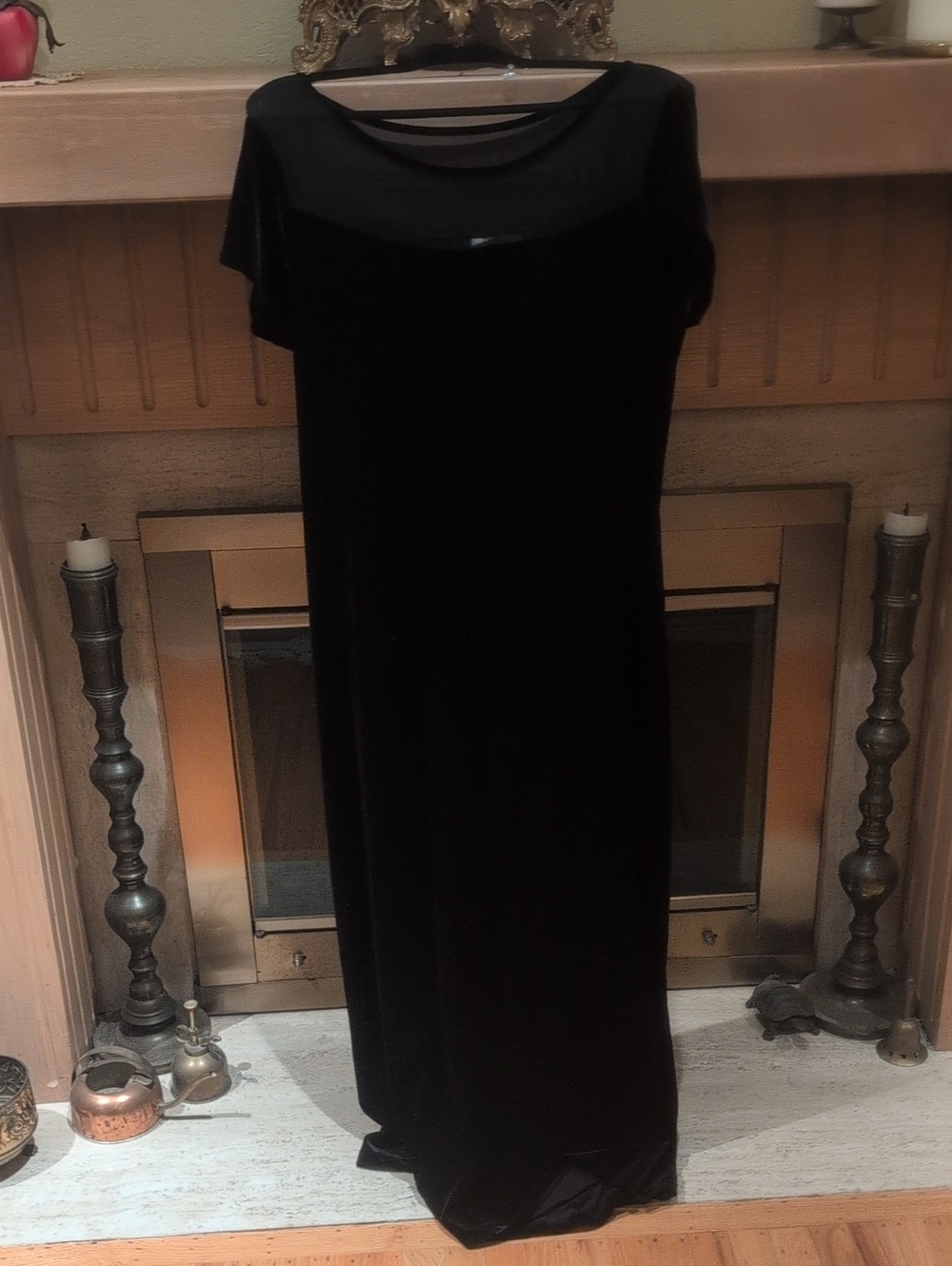 AGB Black Velvet Maxi Dress with Sheer Yoke